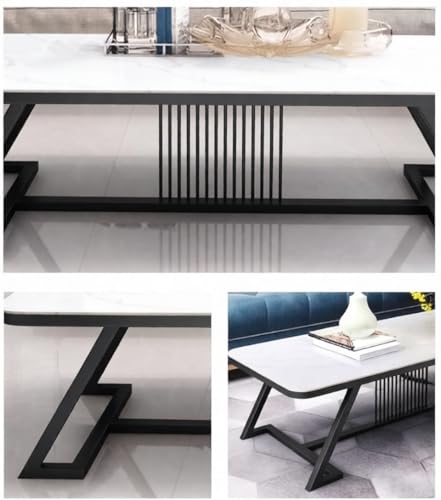 Image of Modern Rectangular Marble-Like Top Coffee Table with Metal Base for Living Room Sofa Center Tea Table for Home & Office Easy DIY Assembly (90 x 48 x 48 cm) (Black White)