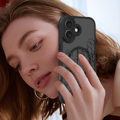 Image of KANGHAR Case for iPhone 16 Florals Pattern | [Compatible with Magsafe] Cute Blooming Flowers Protective Magnetic Case for Girls Women Men