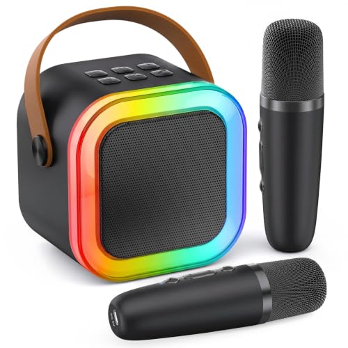 Mini Karaoke Machine for Kids Adults 2026 TOP Personal Video Players Accessories Birthday Gifts for Girls Boys 3-8+ Toddler Toys Portable Bluetooth Speaker with 2 Wireless Karaoke Mics Gifts(Black)