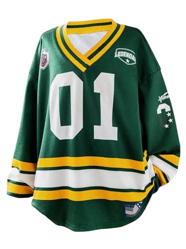 SweatyRocks Girl's Number Graphic Jersery T Shirt Oversized Long Sleeve V Neck Casual Tees Top4