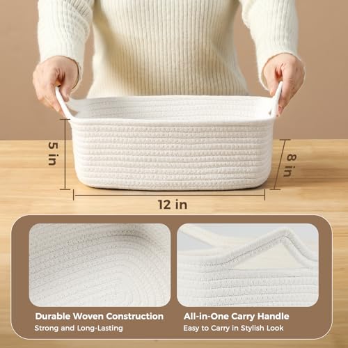 Image of 8 Pack Cute Woven Basket with Gift Bags and Ribbons, 12 inchx 8 inchx 5 inch, Empty Decorative Gift Chest Box, Valentines Day Gifts Small Basket, Baby Gift Basket for Nursery, Cotton Rope Basket with Handles
