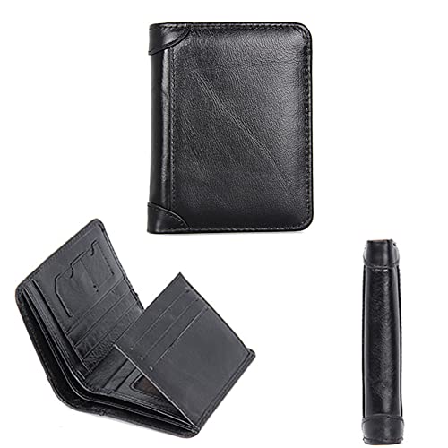Men's Genuine Leather High Capacity Trifold Short Wallet, RFID Blocking Multifunctional Sleek Slim Photo Window and Credit Card Holder Freemasons Masonic Money Purses,Black,Style 72