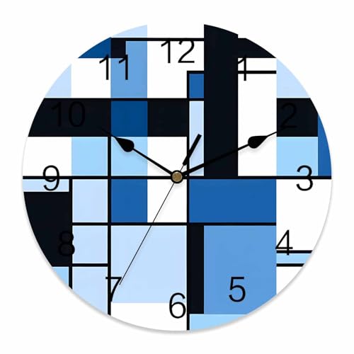 Kizonutik Black Blue Geometric Silent Wall Clock Battery Powered for