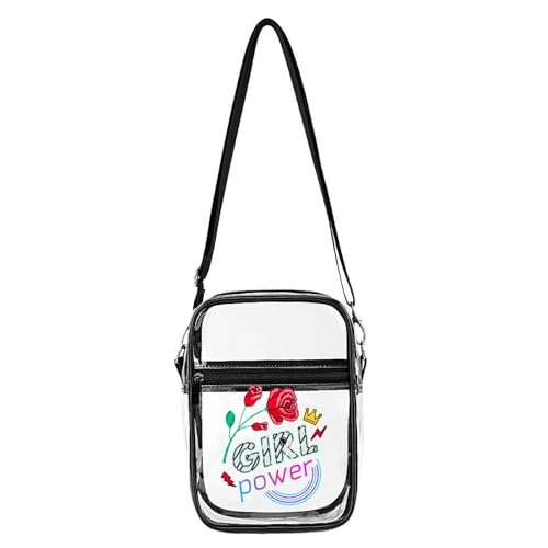 Girls Power Rose Clear Crossbody Bag Stadium Bag Adjustable Side Shoulder Bags Messenger Bag with 2 Compartments