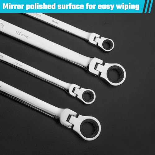 Image of DURATECH 17mm x 19mm Extra Long Flex-Head Ratcheting Wrench, Metric | CR-V Steel