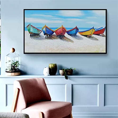 Peinture decoration salon pour habiller un grand mur vide avec une toile voile de plage