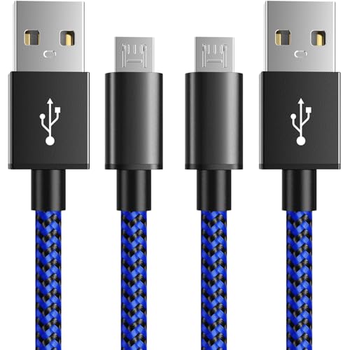 6amLifestyle PS4 Charger Cable, 10ft 2 Pack Micro USB Cable, Nylon Braided Cord, for PS4 Slim/Pro, Xbox One S/X Controller, Micro Ports Accessories Kit, Blue