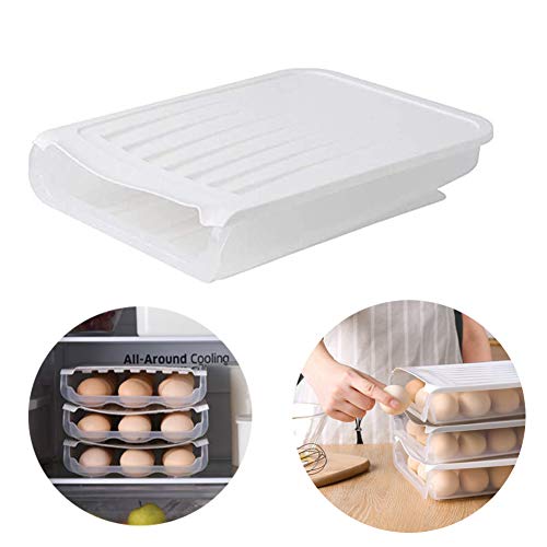 yunshuoa Egg Storage Box,Auto Scrolling Egg Storage Holde Transparent Plastic Refrigerator Food Storage