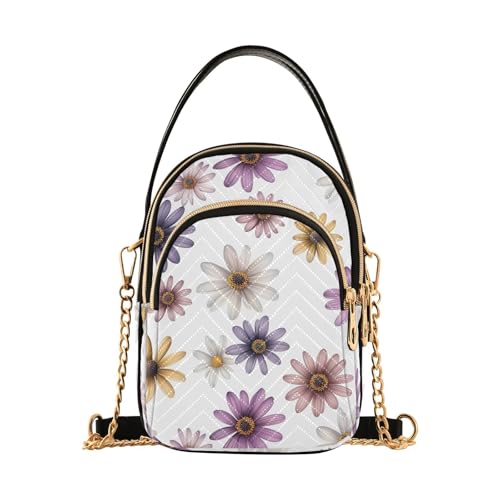 Sac à main vintage Osteospermum à motif de fleurs blanches et multi-poches pour femme