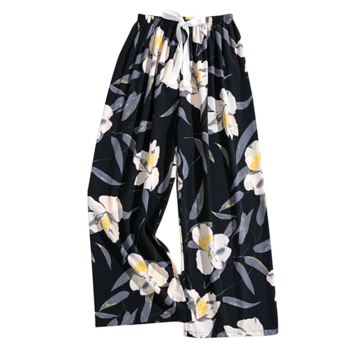 Wyongtao Pyjama Femme Doux et Confortables Bas de Pyjama Femme Imprimé Fleuri Pantalons Fluide Femmes Lâche Respirant vêtement de Nuit pour Femmes Jambe...