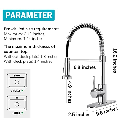 Kitchen Sink Faucet, Pull Down Kitchen Faucet,Chrome Kitchen Faucet With Sprayer Stainless Steel Single Handle #TOP6
