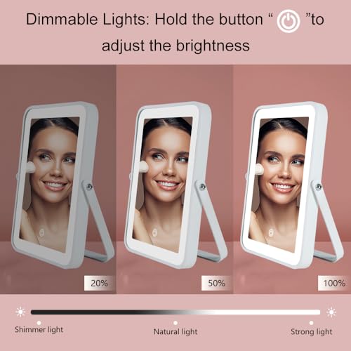 Rechargeable Vanity Mirror with Lights,Desk Makeup Mirror with Lights,Portable Travel for Makeup Desk & Dressing Room,3 Color Lighting, Dimmable Touch Screen