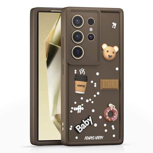 Image of Pikkme Back Cover for Samsung Galaxy S24 Ultra 5G | Cute Fun Cartoon 3D Bear Silicone Full Body Protection Bumper Cover (Brown)