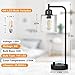 Industrial Bedside Table Lamp for Bedroom - Nightstand Lamps with USB C Charging Port, Fully Dimmable Black Ports and Outlets, Small Desk Glass Shade Office Living Room