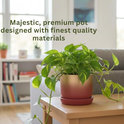 Image of Urban Upvan Terracotta Flower Pots for Garden, Dining Table & Home Decor | Elegant Planter for Living Room & Indoor Plants| Gold & Red