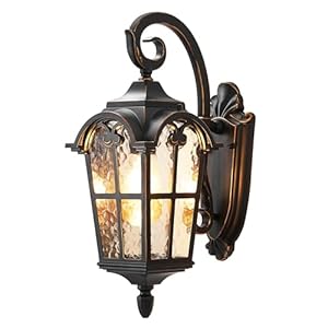 DEWENWILS Outdoor Wall Light Fixtures, Black Roman 17.7″ H Exterior Wall Lantern, Anti-Rust & Waterproof, Water Ripple Glass, Outside Wall Sconce Porch Light for House, Garage