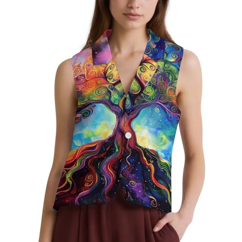 Tree of Life Psychedelic Fantasy Casual Suit Vest V Neck Sleeveless Blazers for Women Button Tops Work Office - Main Image