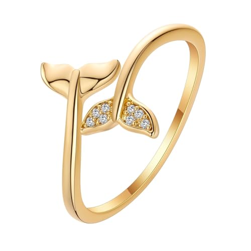 Bague zircon queue sirène femme bijou mode océan double queue plaquage or