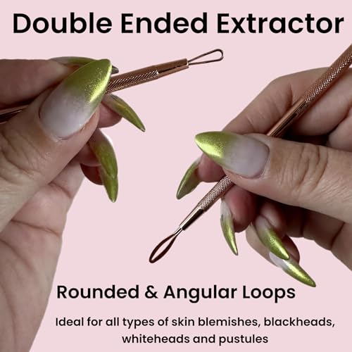 1 Professional Stainless Steel Blackhead Remover Blemish Extractor Tool – Acne Skin Nose Face Tzone Whitehead Zit Pimple Popper Comedone Pustule Removal Double Ended 2 in 1 Nonslip