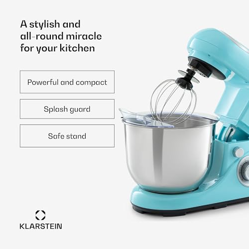 Klarstein Stand Mixer, 5L Food Mixer for Baking with Bowl, 1300W Cake Mixer w/Beater, Dough Hook, Whisk & Mixing Bowl, 6 Speed Planetary Rotation Kitchen Maker, Electric Mixer for Baking Bread Pastry - Image 3
