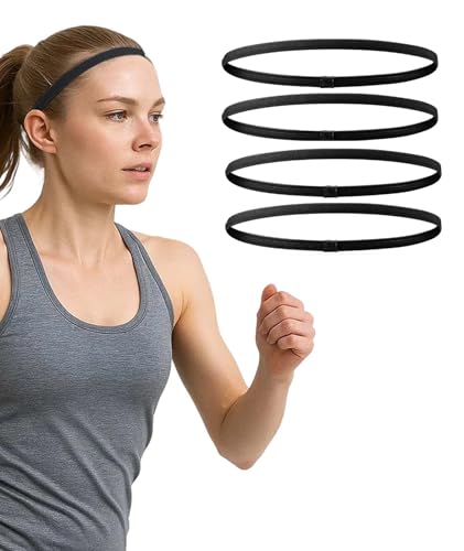 Image of 4 PCS Hair Band for Men, Elastic Headbands for Women and Men, Non-Slip Sports Headband for Gym, Running, Yoga, and Daily Use, Black