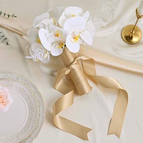 Image of Double Face Gold Satin Ribbon 1-1 /2 inch X50Yards Polyester Gold Ribbon for Gift Wrapping Very Suitable for Weddings Party Hair Bow Invitation Decorations and More