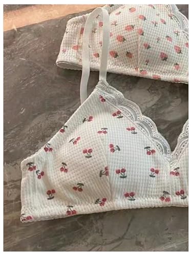 SweatyRocks Girl's 2 Pack Cherry Print Lace Bra Wireless Cute Everyday Bralette3