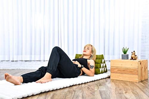 Image of Leewadee Triangle Cushion - Comfortable Backrest for TV or Reading, Incline Pillow for Relaxing Made of Kapok, 20 x 13 x 13 inches, Green