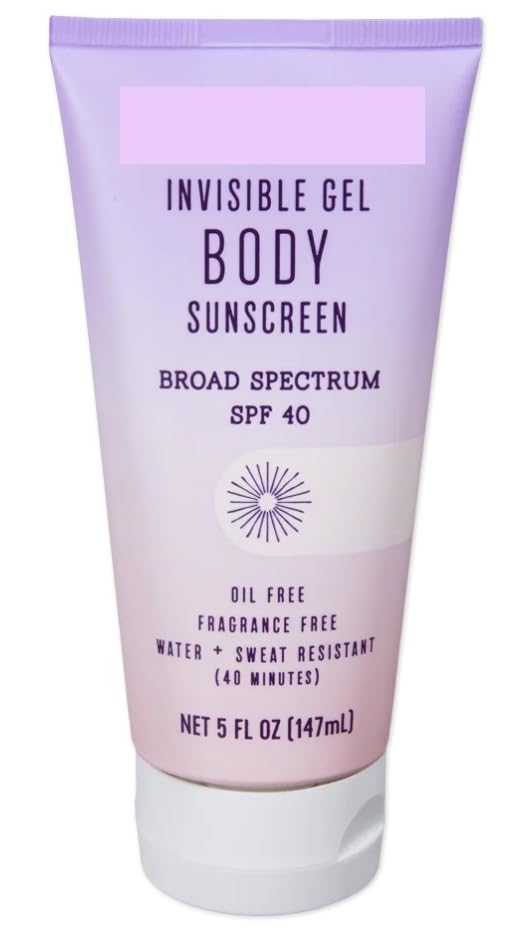 Trader Jo Invisible Gel Body Sunscreen Broad Spectrum SPF 40 Oil Free Clear Color Gel Formula Fragrance Free Water Sweat Resistant 5 Fl Oz