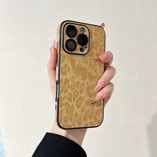 Coque antichoc iPhone 14 cuir léopard jaune : protection souple mate