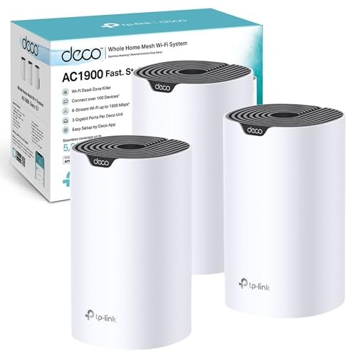 TP-Link Deco S7(3-pack) AC1900Mbps Whole Mesh WiFi System, Dual-Band WiFi Booster with Gigabit Ports, Coverage up to 5,600 ft2, Connect 150 devices, 1
