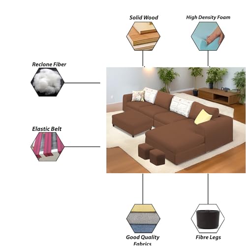 Image of Koza RHS 8 Seater L Shape Sofa Set with Center Table for Living Room (Brown Fabric) Premium Fabric Sofa