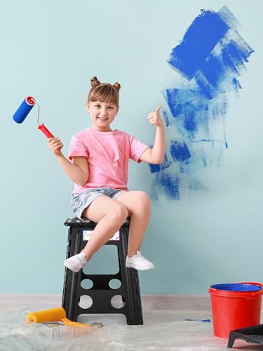 HOUSE DAY 43cm Tritthocker Klappbar - Schwarz Faltbarer Hocker Tritthocker Tragbarer Klapphocker Faltbar Tritt Klappbar Falthocker Badhocker Klappstuhl Fußhocker bis 136kg für Erwachsenen