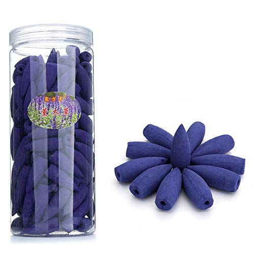 Lot de 168 cônes d'encens à refoulement - Bois de santal et lavande - Aromathérapie - Cônes d'encens à refoulement naturel - Pour porte-encens à refoulement (parfum de fleurs mélangées) - Lavande Cover