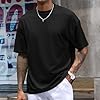 Mens Round Neck T-Shirt Base Tee Waffle Tops Hip Rock Shirt Summer Golf Vertical Stripe Elastic Cuffs Splicing Black XXXL #2