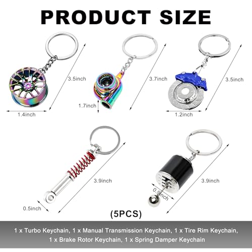Image of KVAEY 5 PCS Car Parts Model Key Chains, Metal Turbo Keychain Set, Trendy Shock-Absorbent Car Parts Key Chain for Men Women (Blue+Black)