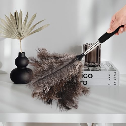 Image of Ostrich Feather Duster 16.5-47Inch Reusable Fluffy Natural Detachable Ostrich Feather Duster Used for Household Cleaning and High-Altitude Cleaning (1PCS)