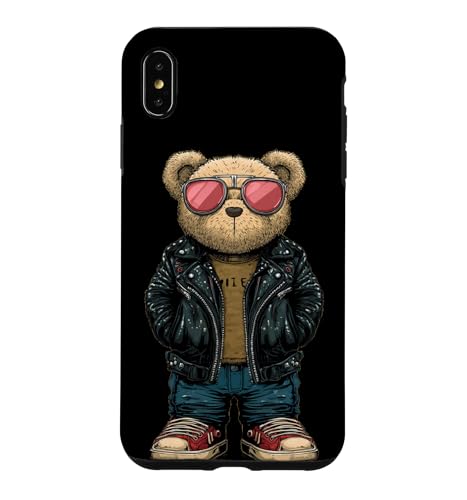 Bad Teddy Bear Look in Black Leather Jacket �R�X�`���[�� �X�}�z�P�[�X iPhone XS Max �p