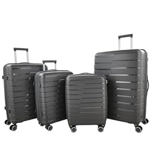 Luggage Sets 4 Piece with Spinner Wheel, PP Hard Shell Suitcase Set with TSA Lock, Expandable Lightweight Travel Luggage(19/21/25/29″) for Men and Women, Dark Grey