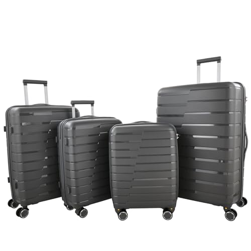 Luggage Sets 4 Piece with Spinner Wheel, PP Hard Shell Suitcase Set with TSA Lock, Expandable Lightweight Travel Luggage(19/21/25/29") for Men and Women, Dark Grey