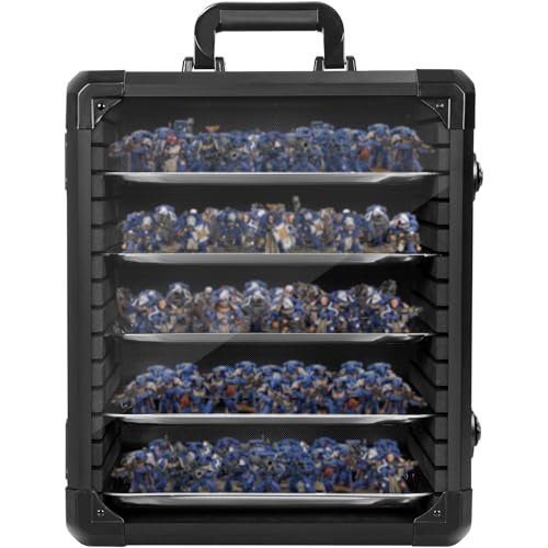AKOZLIN Miniaturen-Aufbewahrungskoffer Miniaturen-Transportkoffer mit Schloss, 5 magnetischen Metallfächern & Aluminiumrahmen (M-34.29×26.92×39.87cm)