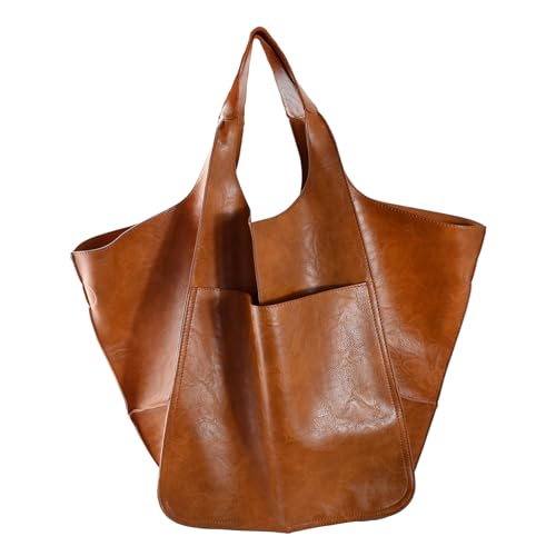 Image of KlaOYer Oversized Leather Tote Bag Huge Capacity Work Hobo Pu Leather Bucket Purse And Handbag Large Soft Travel Shopping Bag