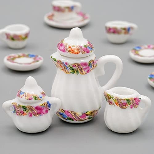 Odoria 1/12 Miniature Porcelain Tea Set 15Pcs Dollhouse Decoration Accessories, Wreath