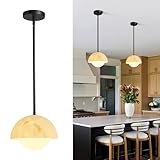 HAHZT Modern Pendant Light Fixtures: 10 Inch Resin Shade Mid Century Chandelier with Milk Glass Globe - Adjustable Black Pendant Lighting for Kitchen Island