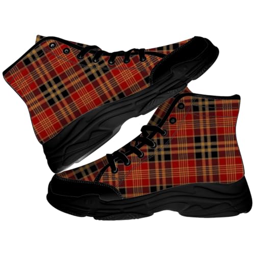 Men's Women's Tartan Plaid High Top Sneakers,Lace-up Canvas Platform Shoes,Gifts for Her Him2