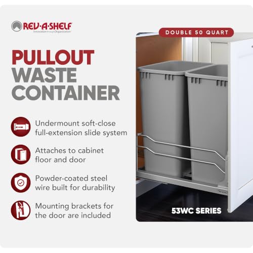 Image of Rev-A-Shelf Double Pullout Trash Can w /Soft-Close Slides, 14.5 inch Min Opening