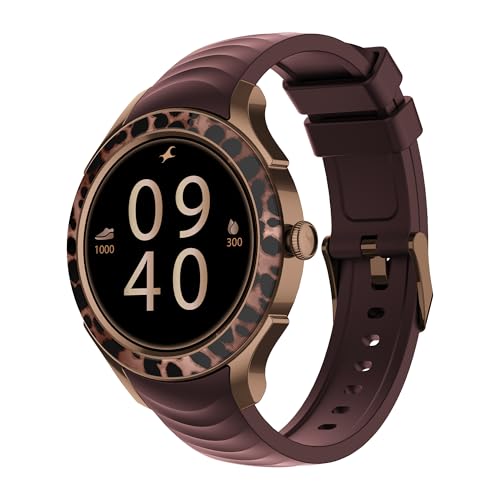 Image of Fastrack Ella Smart Watch for Women with 1.2 inch inch AMOLED Display,Patterned Bezel,AI Watchface & AI Chat,Functional Crown,24 /7 Health Suite,BT Calling,SpO2,HRM,IP68, Multiple Menu Styles- Dark Wine