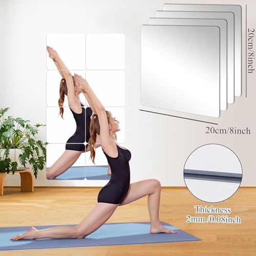 JUNEBRUSHS 4 Pack Self Adhesive Acrylic Mirror, 8 x 8 Inch Mirror Tiles,Flexible Plastic Mirror Sheets Wall Stickers,2MM Thick Mirrors - Image 4