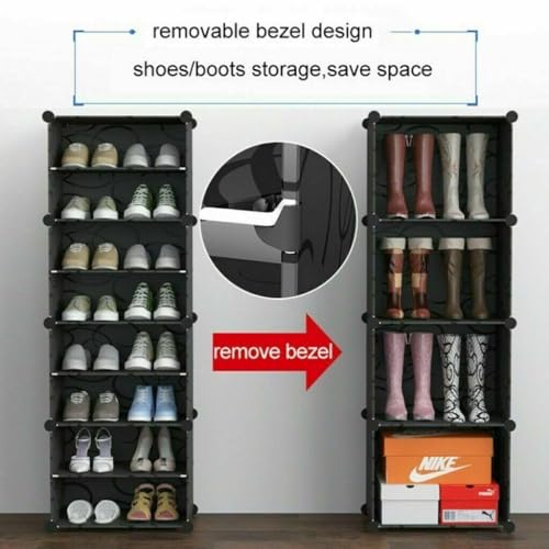 Image of Strassis Design 6 Shelf DIY Shoe Rack Plastic - Multi-Purpose Shoe Rack for Home Plastic Shelves, PP Door for Entryway, Chappal Slipper Shoe Stand (Black & White, 12-SHELF-6-DOOR)