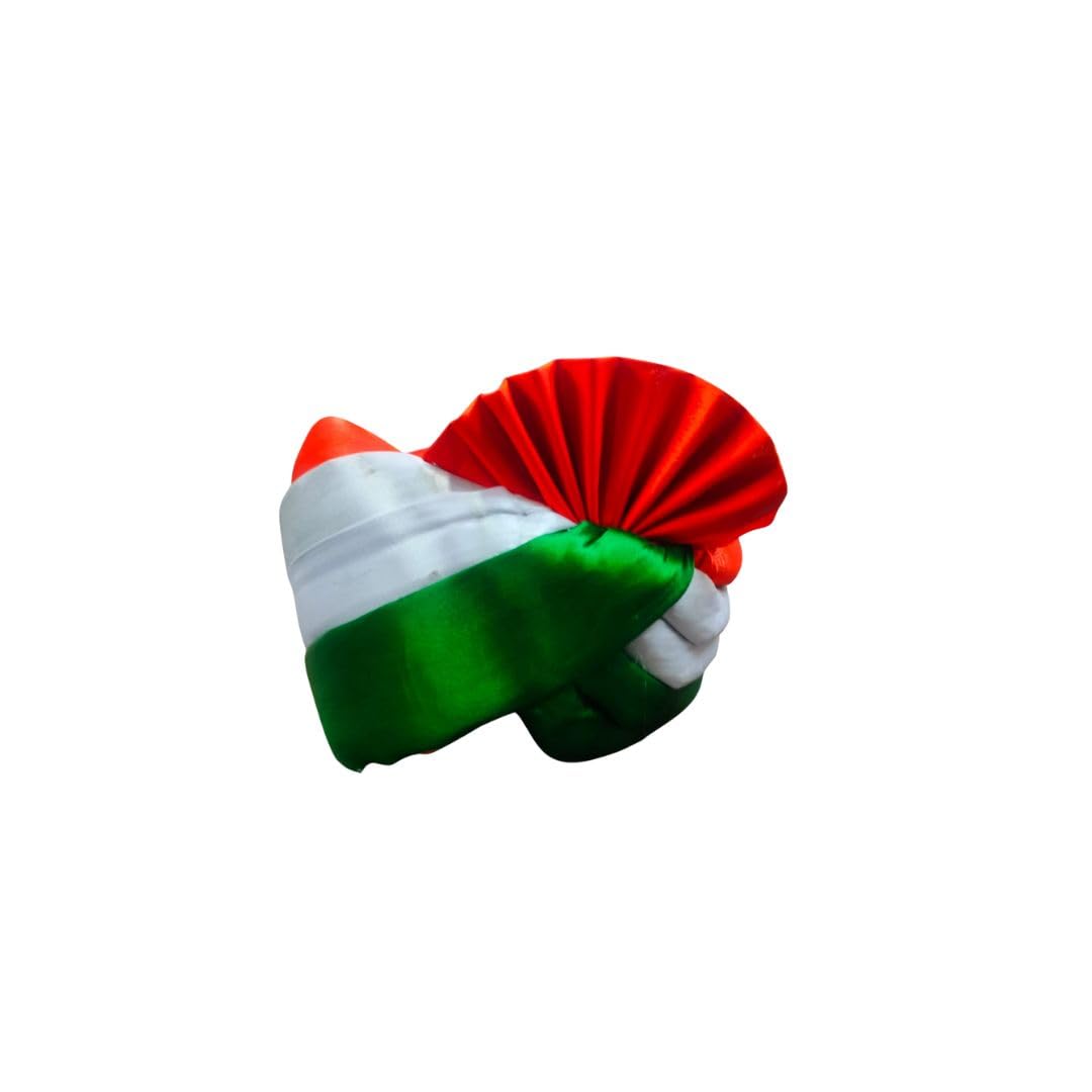 DEHATIBAZAR | Indian Tricolour Safa Turban | Traditional Style, Orange White Green | Provided with Rubber Ball Support and Packed in a Corrugated Box-picture-13